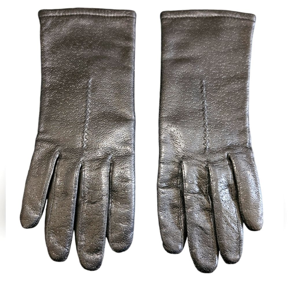 Vintage Fownes Black Leather Gloves Size 7.5
